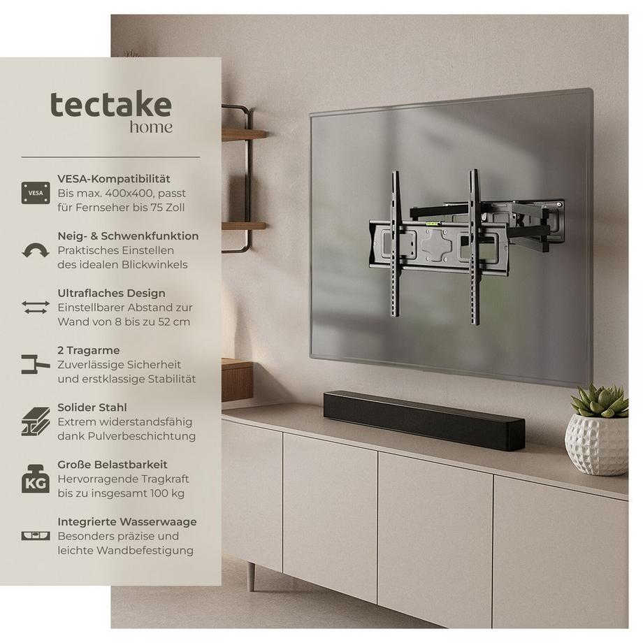 Tectake  Support mural de télévision  pour 26 - 75 pouces (66 - 191 cm) 