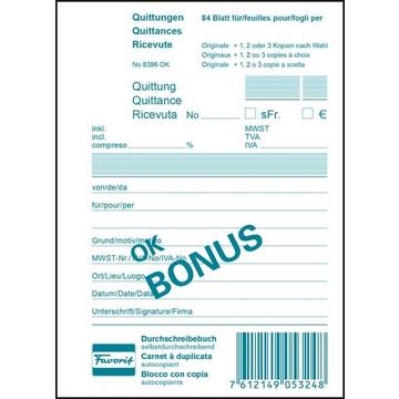 FAVORIT Quittungen OK BONUS D/F/I A6 8396 OK Durchschreibepapier 84 Blatt