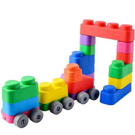 Montessori  Jouets Montessori, Jouet éducatif, Soft Blocks Plus Wheels - 25 blocs et 16 roues Jouets éducatifs 