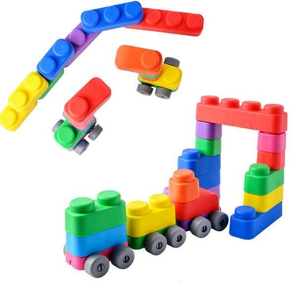 Montessori  Jouets Montessori, Jouet éducatif, Soft Blocks Plus Wheels - 25 blocs et 16 roues Jouets éducatifs 