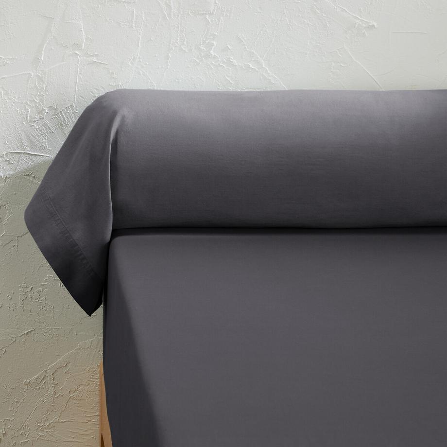 Taie de traversin unie en coton lavé