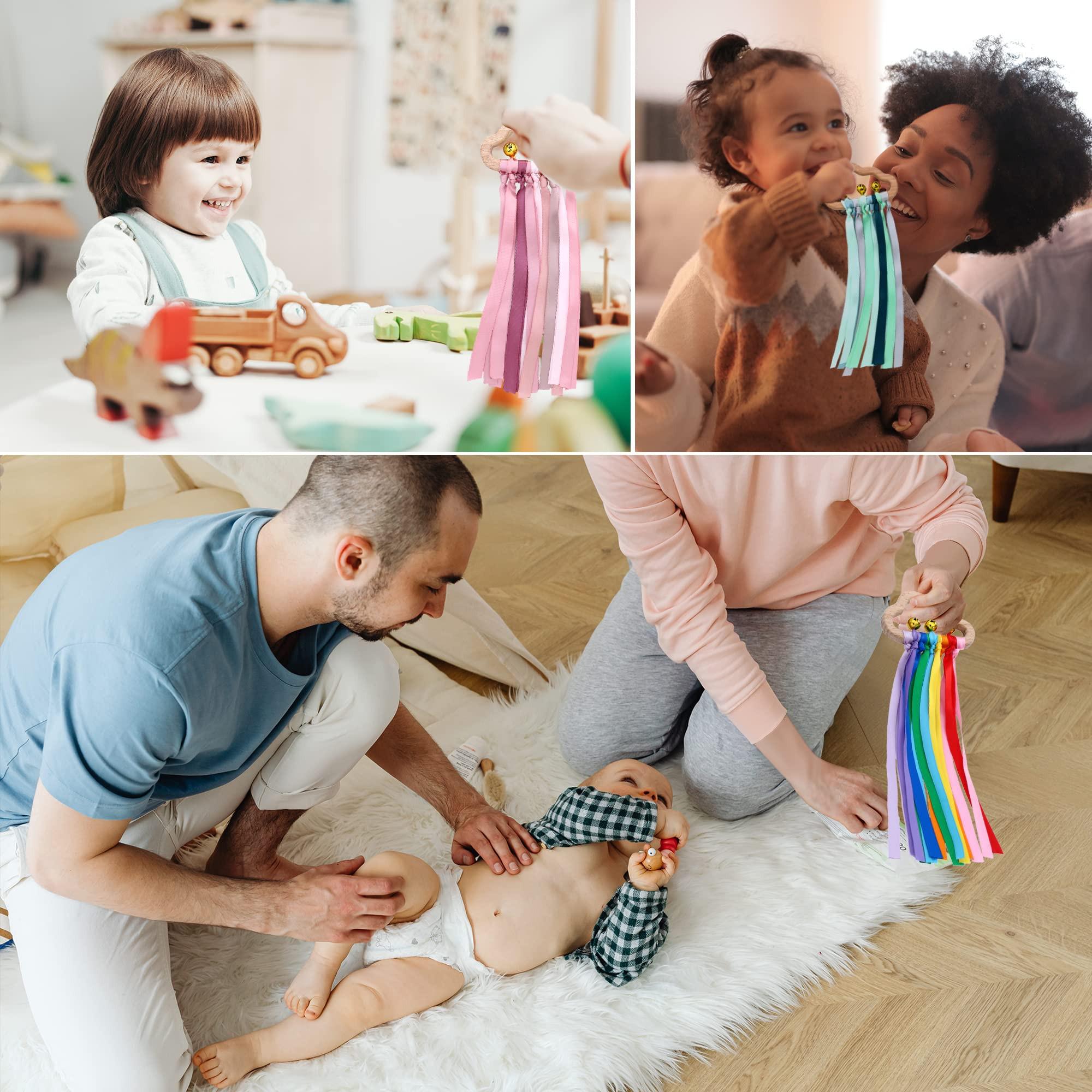 Activity-board  Regenbogen hölzerne Rassel Band 2 Stück, Regenbogen hölzerne Band Ring Spielzeug, Kreis für Babys 