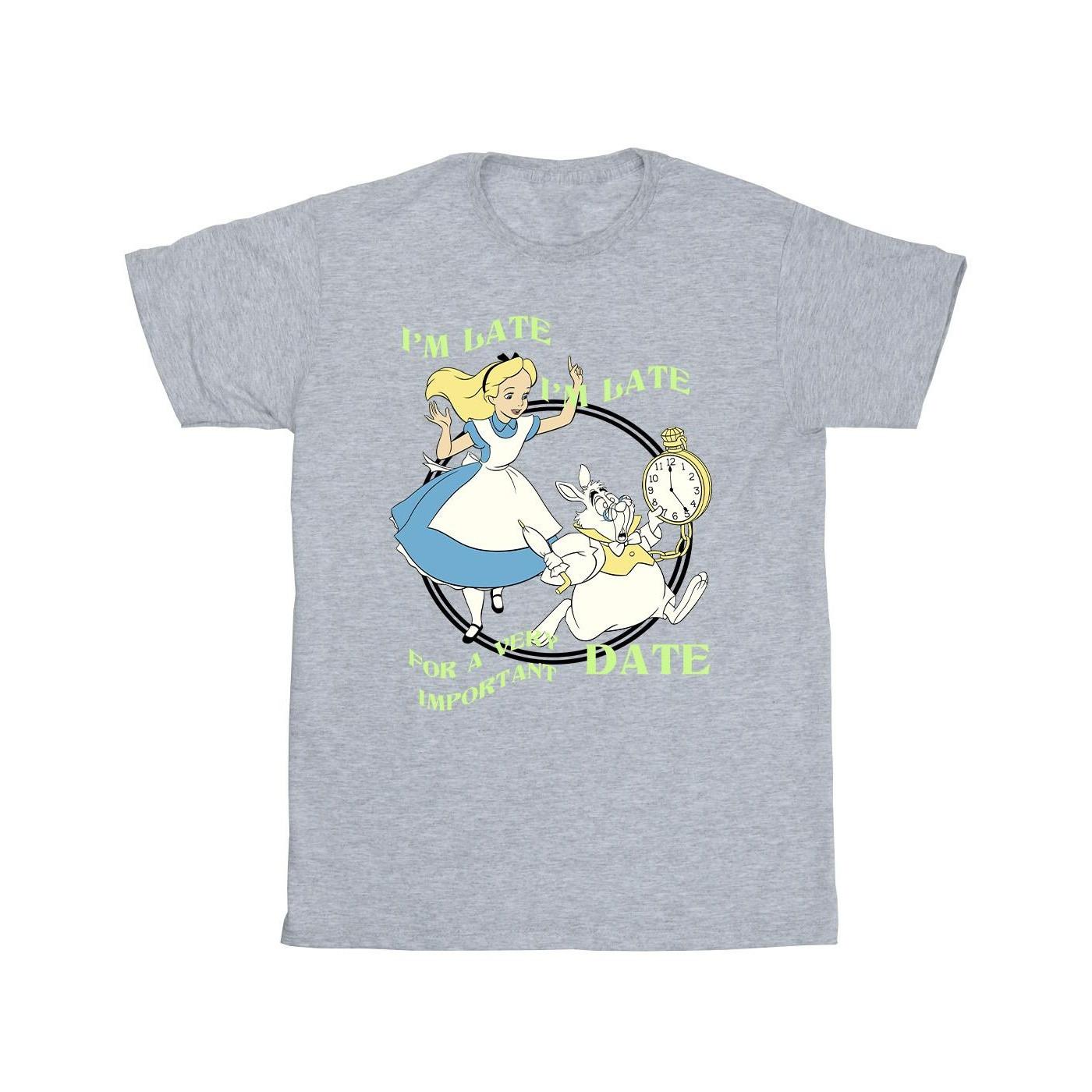 Image of Alice In Wonderland I'm Late Tshirt Unisex Grau 140/146