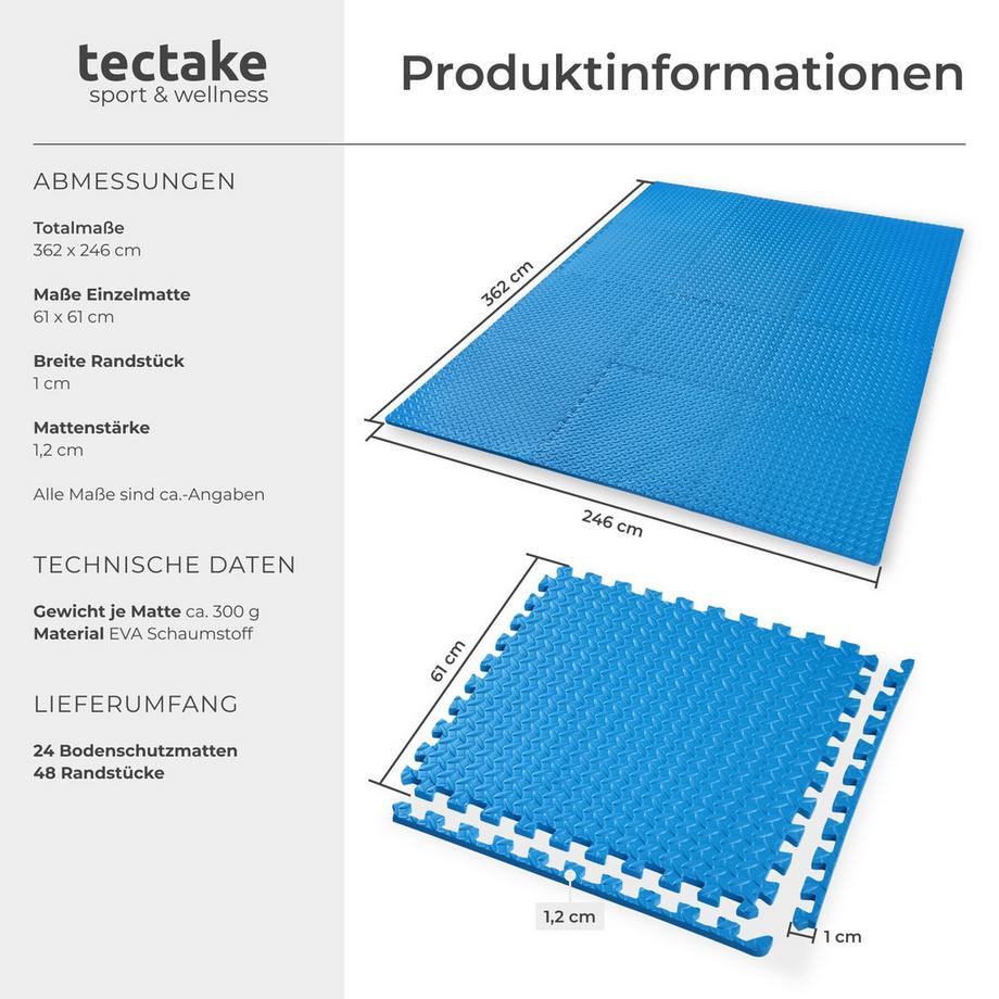 Tectake  Schutzmattenset  24-teilig mit 48 Randstücken je 61 x 61 cm 