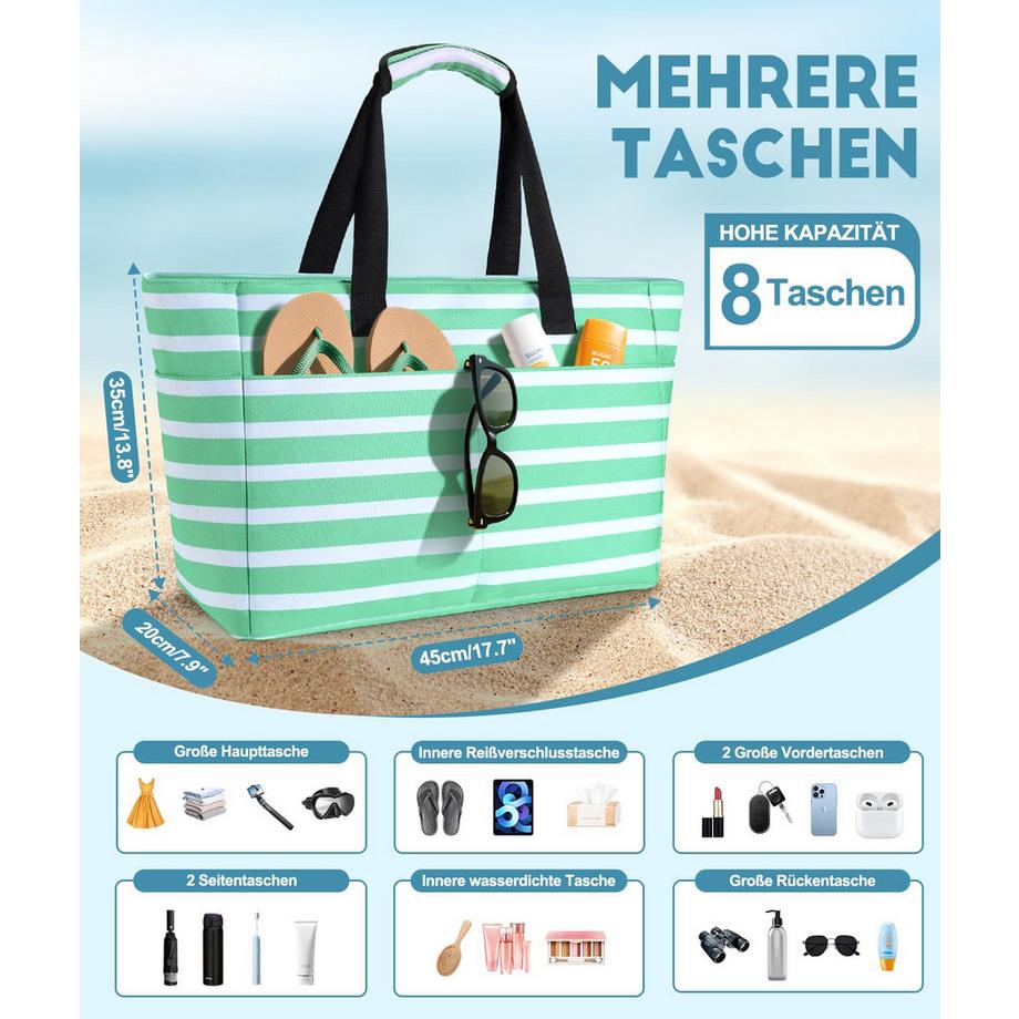 Only-bags.store Grosse Strandtasche mit Reissverschluss wasserdicht sandfest Umhängetasche  