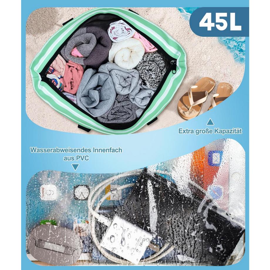 Only-bags.store Grosse Strandtasche mit Reissverschluss wasserdicht sandfest Umhängetasche  