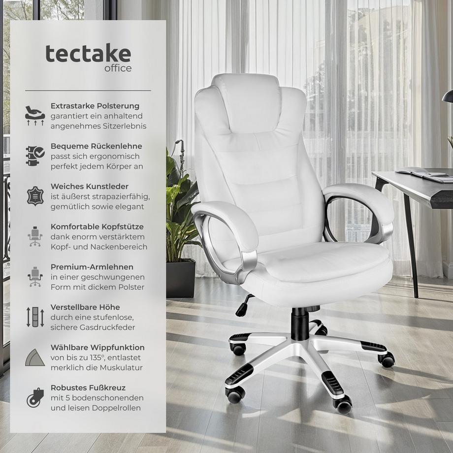 Tectake Bürostuhl Zulu 360° drehbar und stufenlos höhenverstellbar mit gepolsterten Armlehnen  