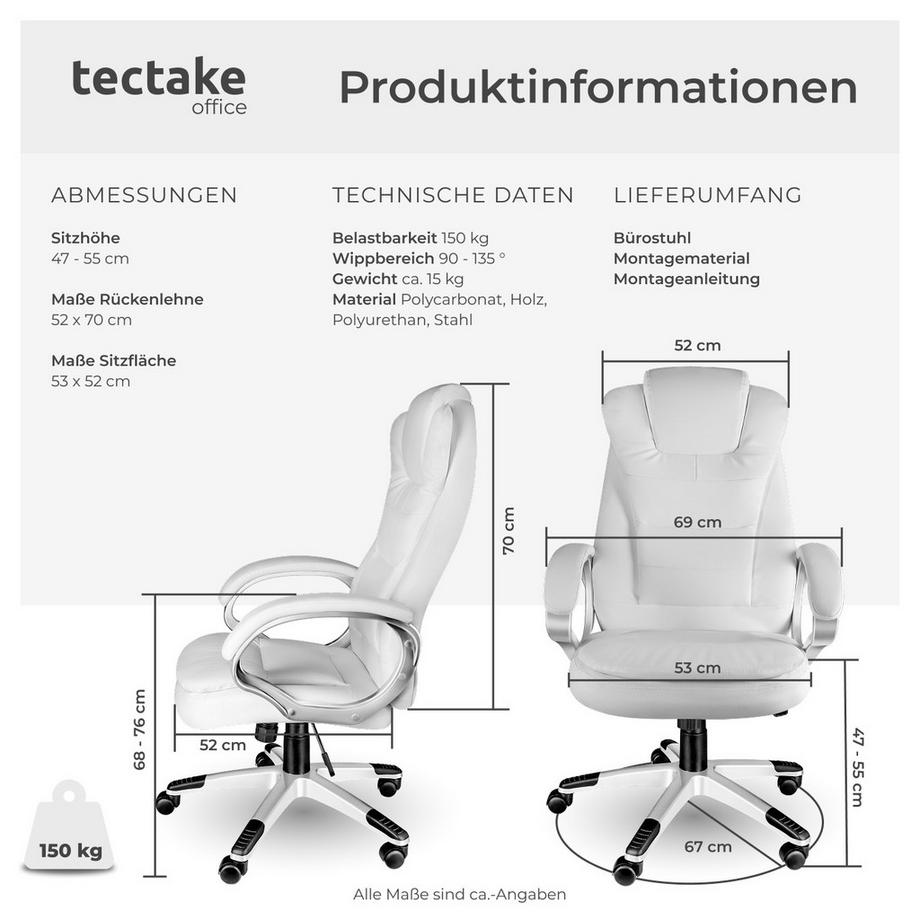 Tectake Fauteuil de bureau ZULU rotatif à 360° et réglable en hauteur  