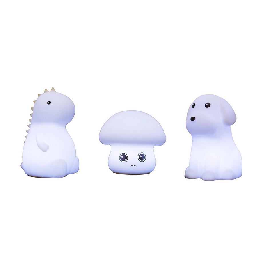 CUSHY LIGHT SET DINO+DOG+MUSHROOM - Ensemble de 3 veilleuses et éclairages d'ambiance (chien, dinosaure et champignon)