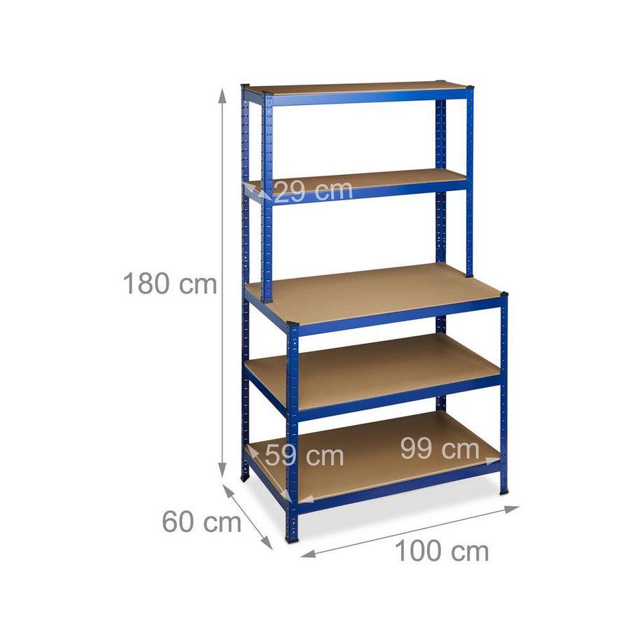 B2X Scaffale portaoggetti con banco da lavoro blu  