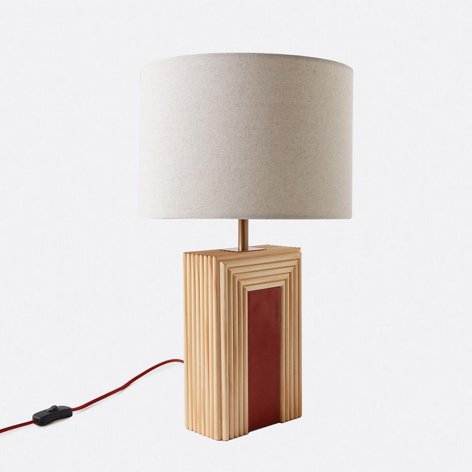 Lampe à poser en rotin et céramique