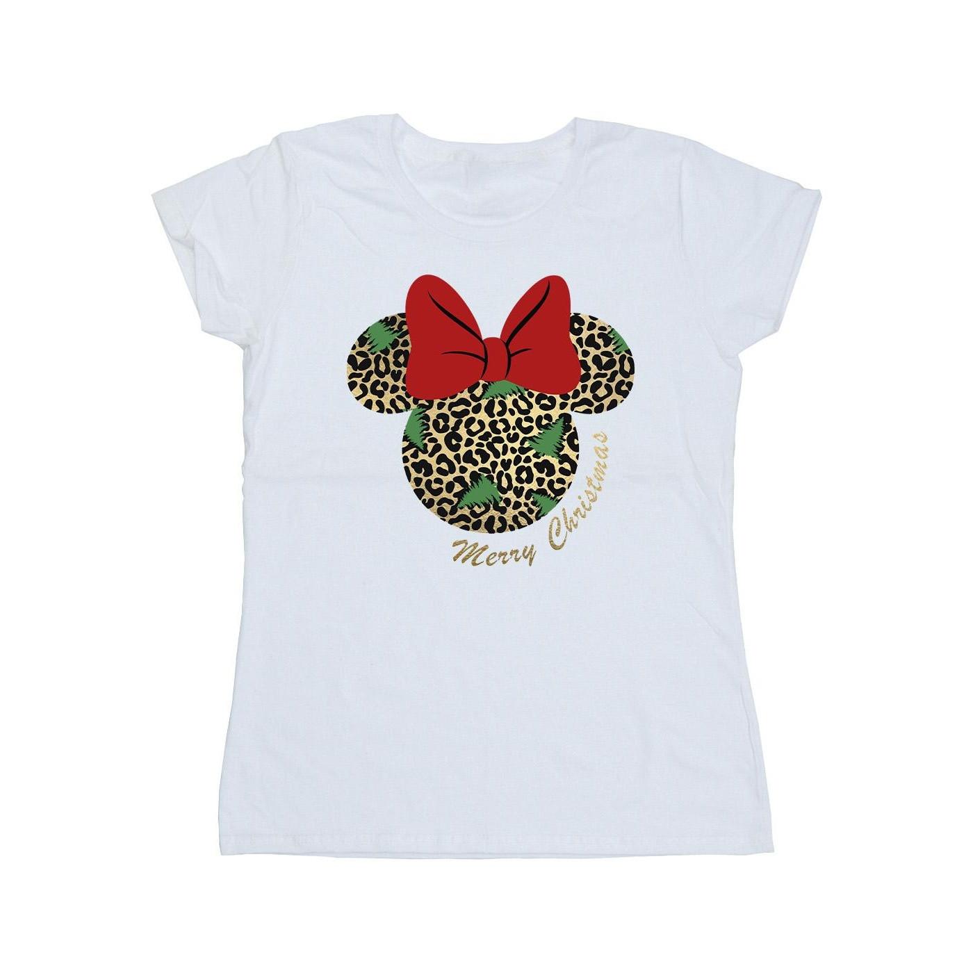 Image of Minnie Mouse Leopard Christmas Tshirt Damen Weiss XL