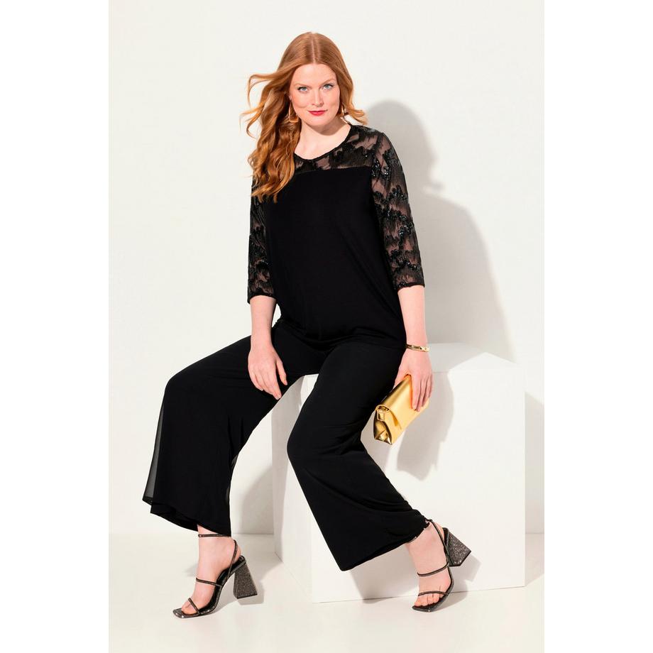 Ulla Popken Maglia Ricami Paillettes Girocollo Maniche 3/4  