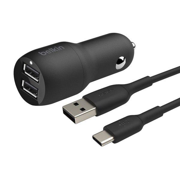 belkin  Chargeur Auto 2x USB + Câble USB-C 