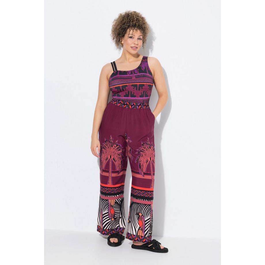 Ulla Popken Palazzo Palmen Print Weites Bein Hose  