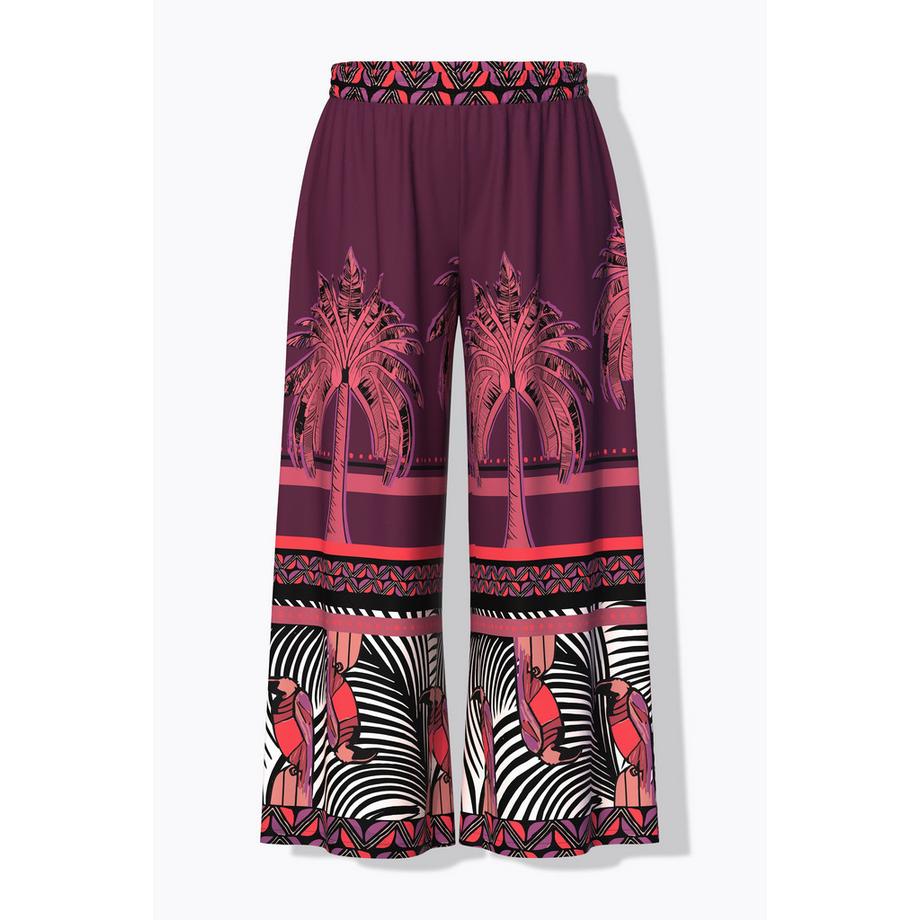 Ulla Popken Palazzo Palmen Print Weites Bein Hose  