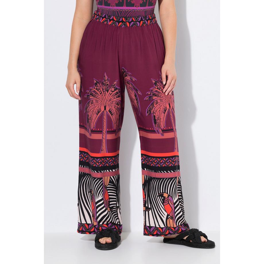 Ulla Popken Palazzo Palmen Print Weites Bein Hose  