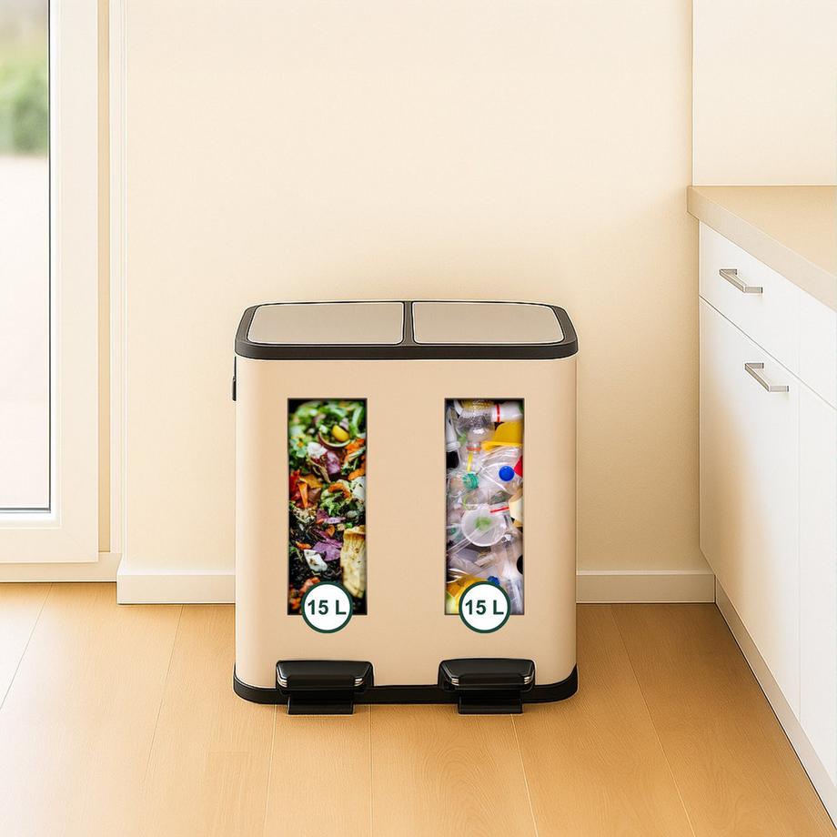 Northix Pattumiera da cucina con pedale, 2 scomparti  
