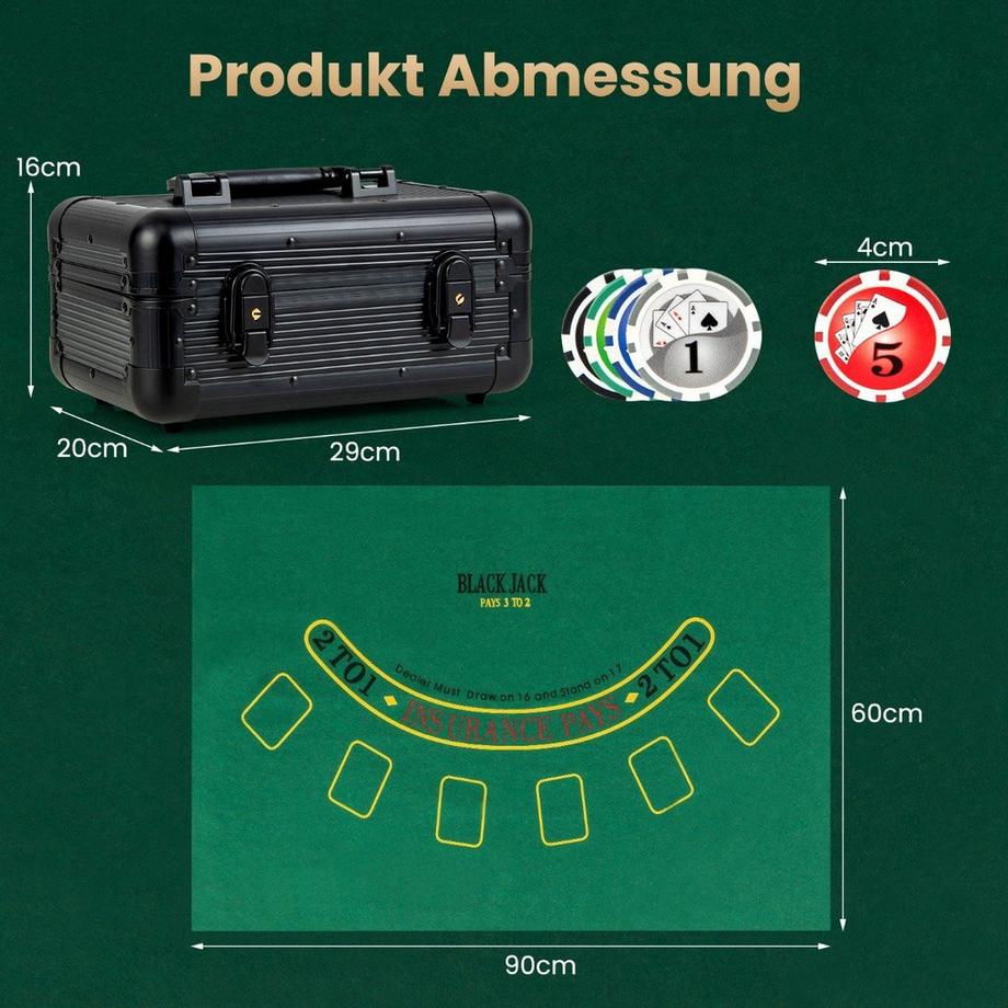 Northio  Set da poker con 300 chip laser e custodia da poker, 2 carte da gioco e 2 chiavi Set completo da poker 