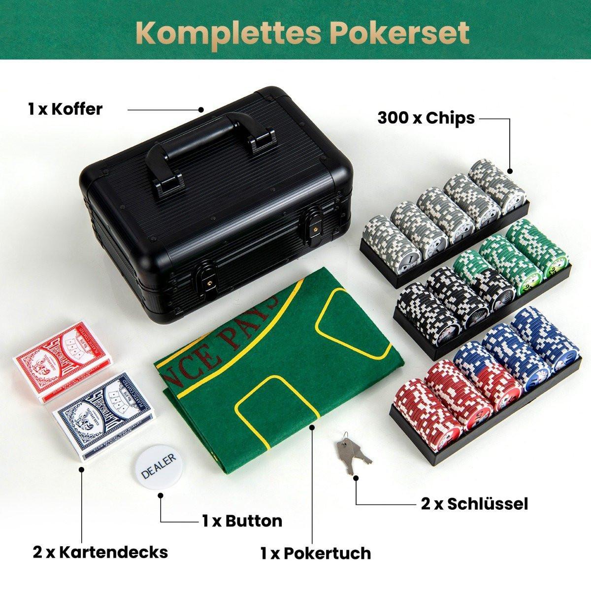 Northio  Set da poker con 300 chip laser e custodia da poker, 2 carte da gioco e 2 chiavi Set completo da poker 
