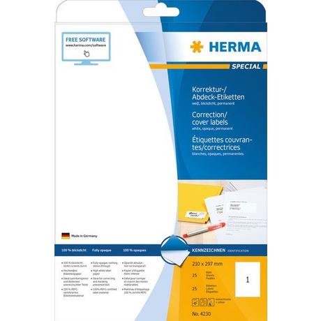 HERMA HERMA Etiketten SPECIAL 210x297mm 4230 weiss,perm. 25 St./25 Bl.  