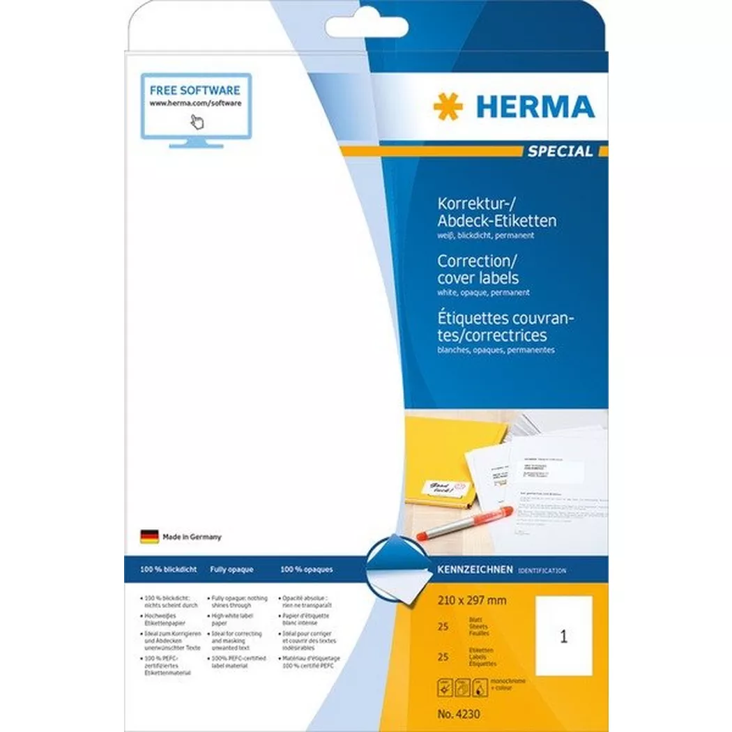 HERMA – Etiketten SPECIAL 210x297mm 4230 weiss,perm. 25 St./25 Bl., One Size