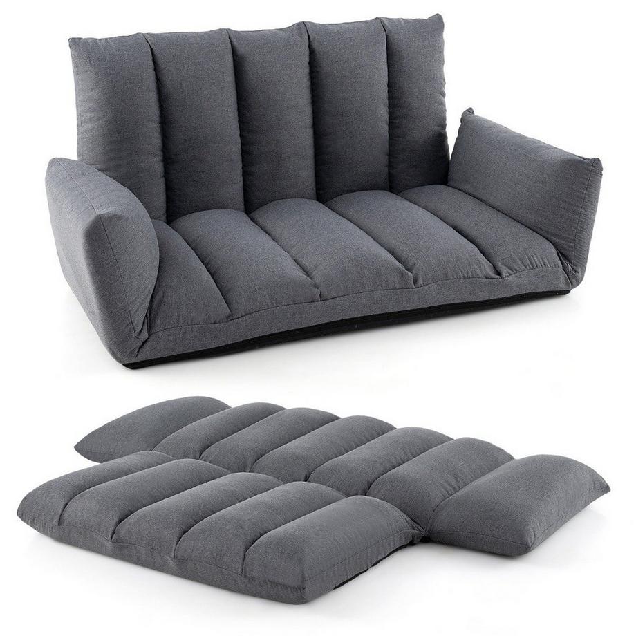 B2X Bodensofa mit 5-Fach Verstellbarer Rückenlehne & Armlehnen Relaxsessel für Wohnzimmer  
