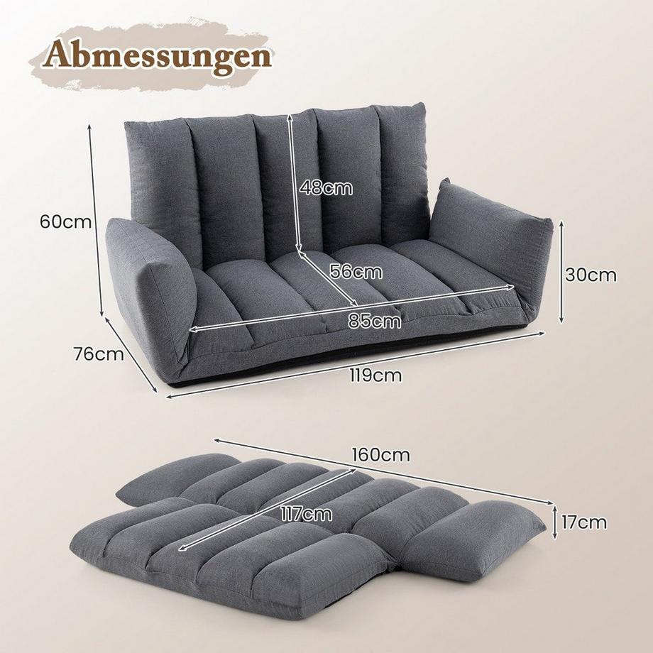 B2X Bodensofa mit 5-Fach Verstellbarer Rückenlehne & Armlehnen Relaxsessel für Wohnzimmer  