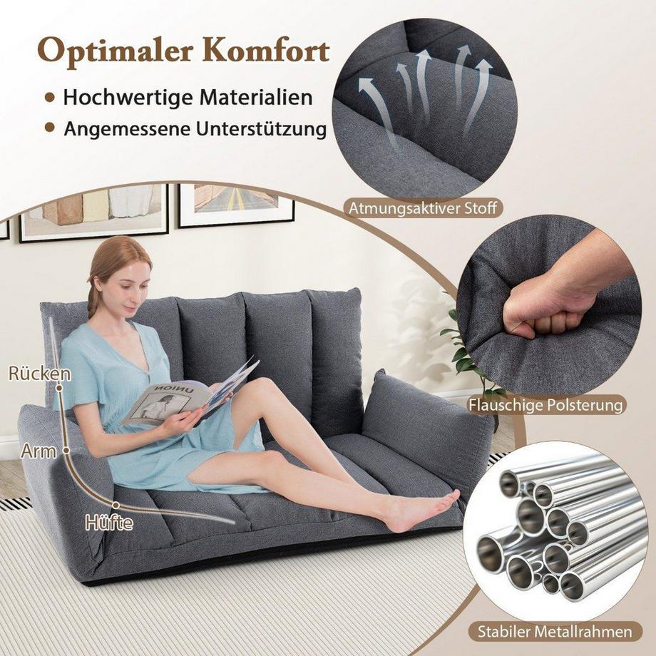 B2X Bodensofa mit 5-Fach Verstellbarer Rückenlehne & Armlehnen Relaxsessel für Wohnzimmer  