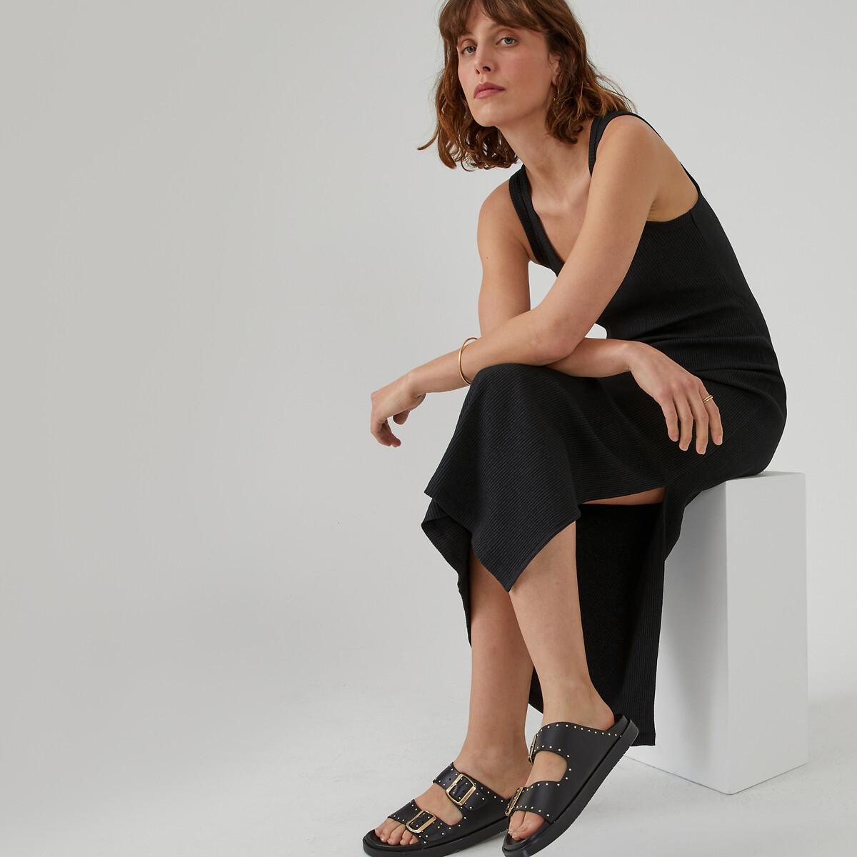 Image of Midi-trägerkleid Aus Rippjersey Damen Schwarz XL