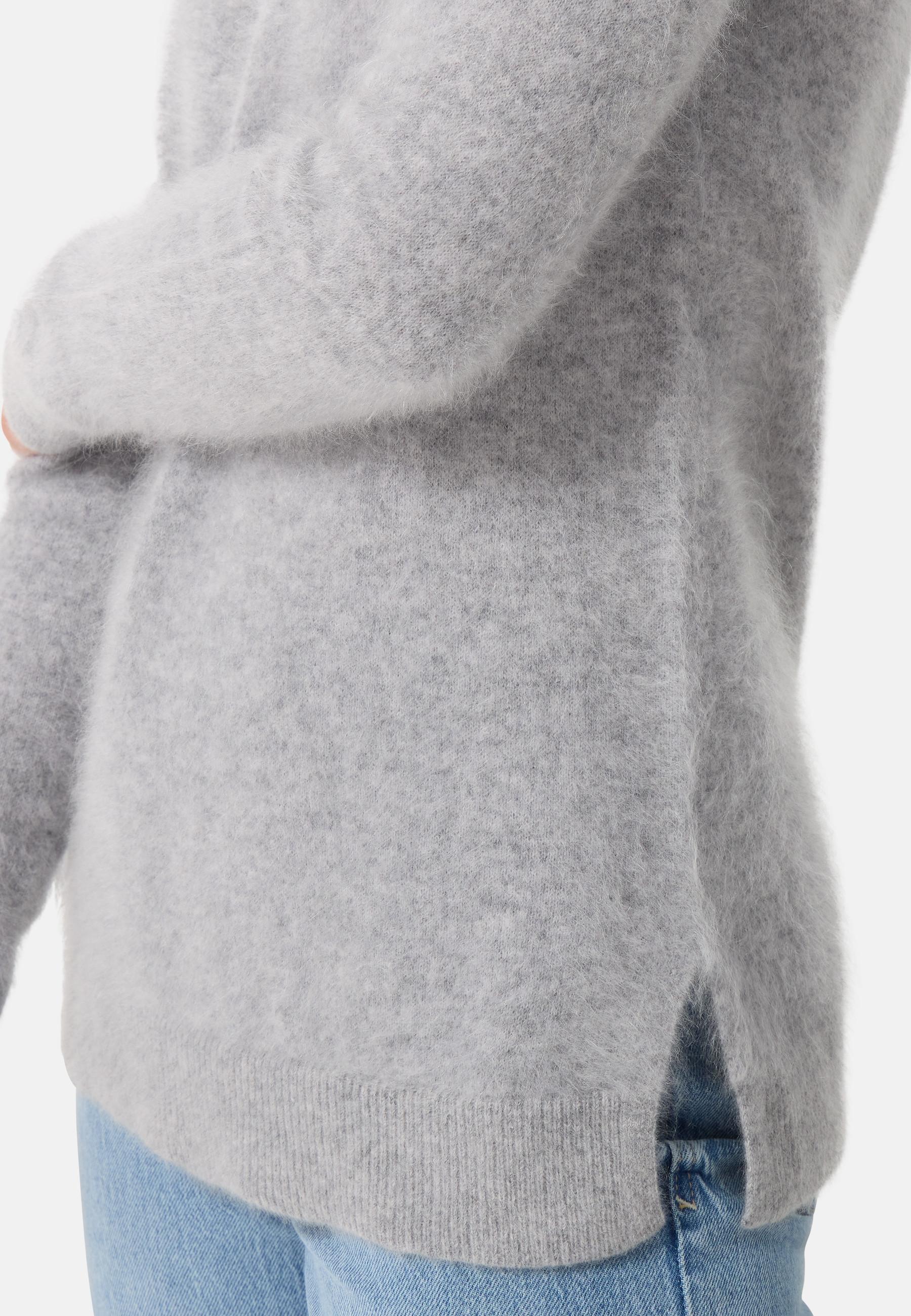 CASH-MERE.CH  Brushed Kaschmir Rundhals Pullover mit Seitenschlitzen 