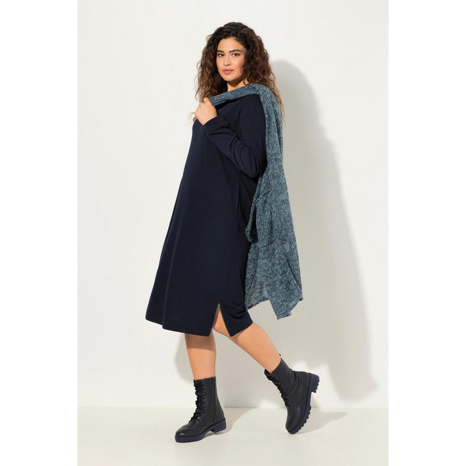 Ulla Popken Sweatkleid Rundhals Zierband Langarm Taschen  