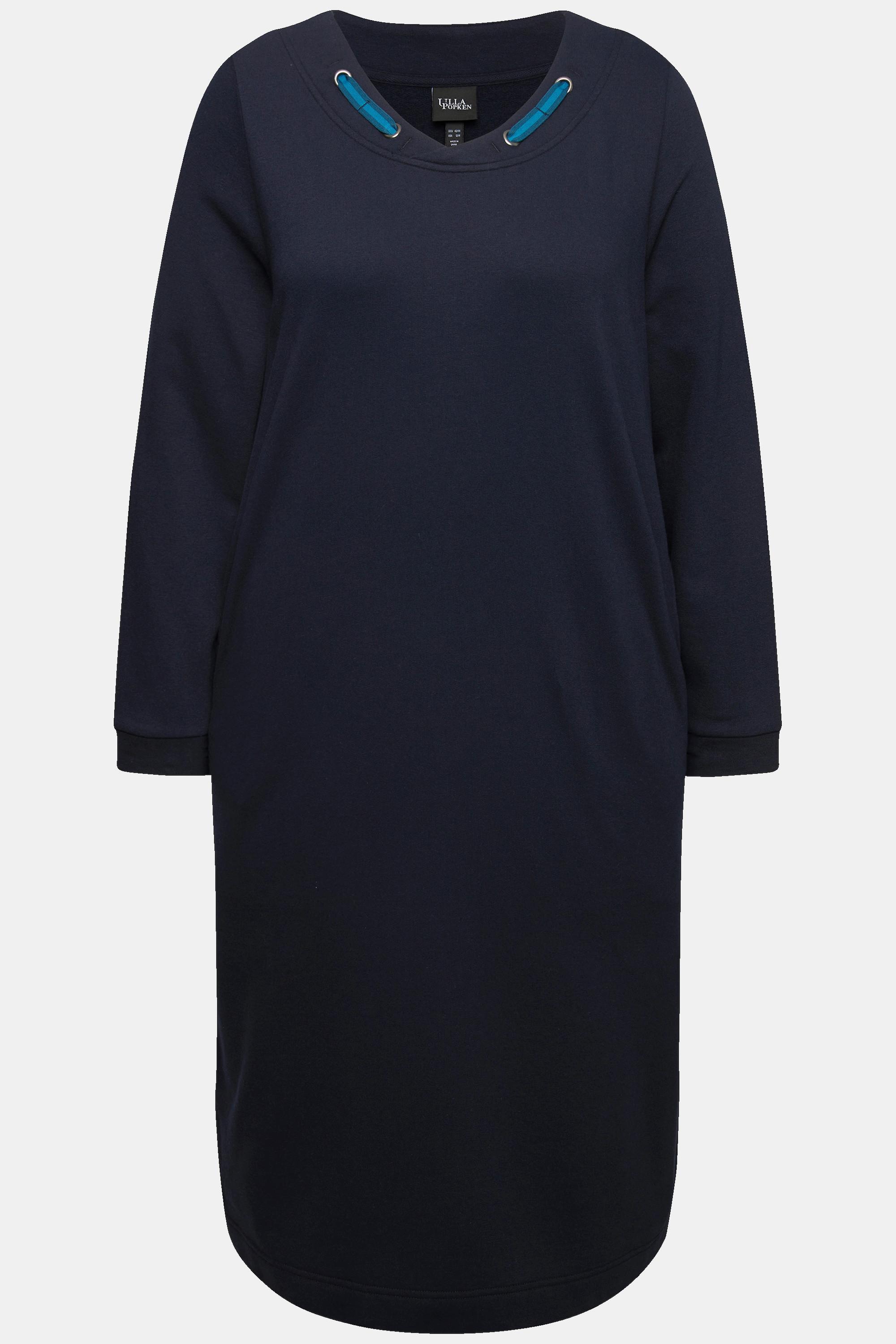 Ulla Popken Abito Felpa Scollo Rotondo Fascia Decorativa Maniche Lunghe Tasche  