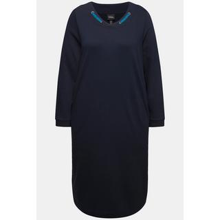 Ulla Popken Abito Felpa Scollo Rotondo Fascia Decorativa Maniche Lunghe Tasche  