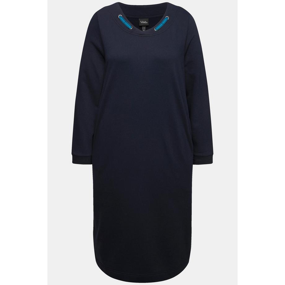 Ulla Popken Sweatkleid Rundhals Zierband Langarm Taschen  