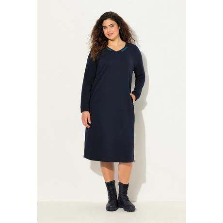 Ulla Popken Abito Felpa Scollo Rotondo Fascia Decorativa Maniche Lunghe Tasche  