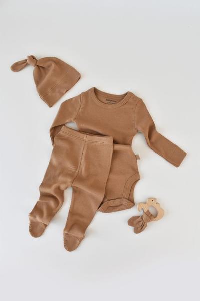 BabyCosy Organic  Set, Strickhose mit Fuß, Body langarm, Mütze 