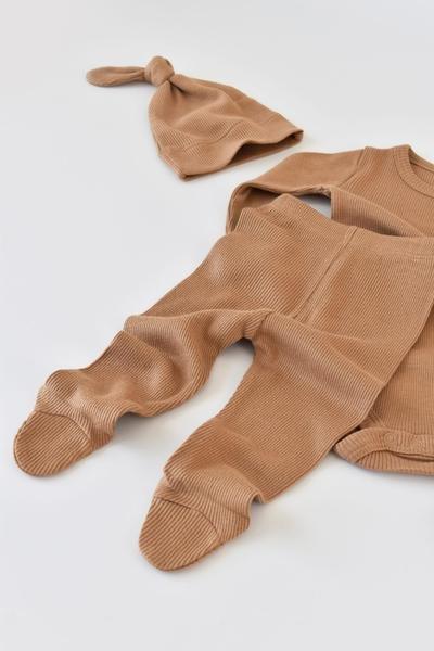 BabyCosy Organic  Set, Strickhose mit Fuß, Body langarm, Mütze 