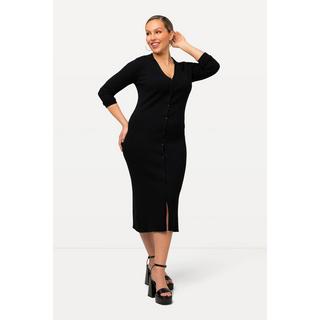 Ulla Popken  Abito midi in maglia con collo da camicia, scollo a V e maniche lunghe 