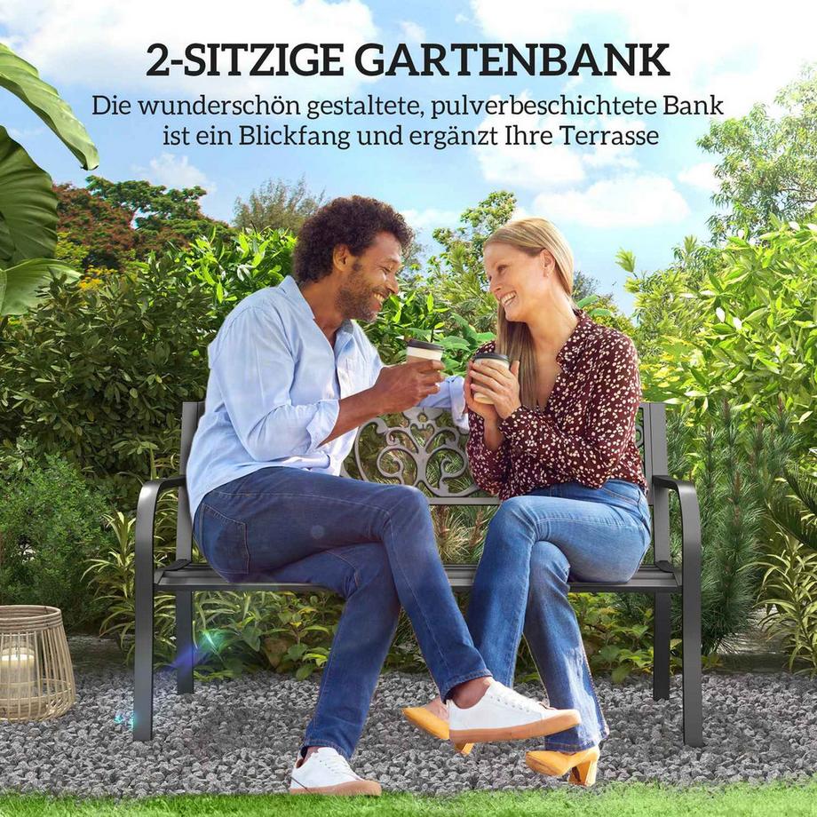 Northio Gartenbank Metall 2-Sitzer Parkbank mit Rückenlehne und Armlehne wetterfest bis 250 kg belastbar für Balkon und Terrasse Schwarz  