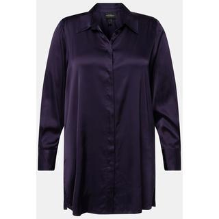 Ulla Popken  Blouse en satin à col chemise et manches longues, patte de boutonnage dissimulée 