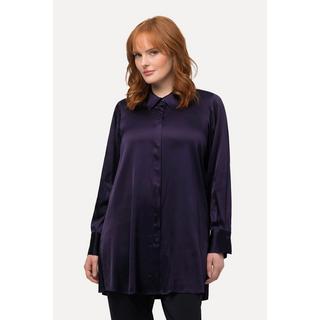 Ulla Popken  Blouse en satin à col chemise et manches longues, patte de boutonnage dissimulée 