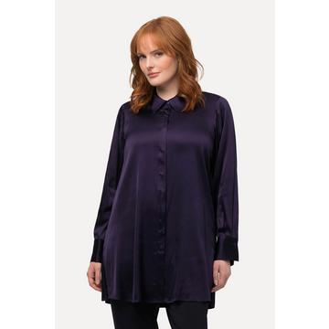 Blouse en satin à col chemise et manches longues, patte de boutonnage dissimulée