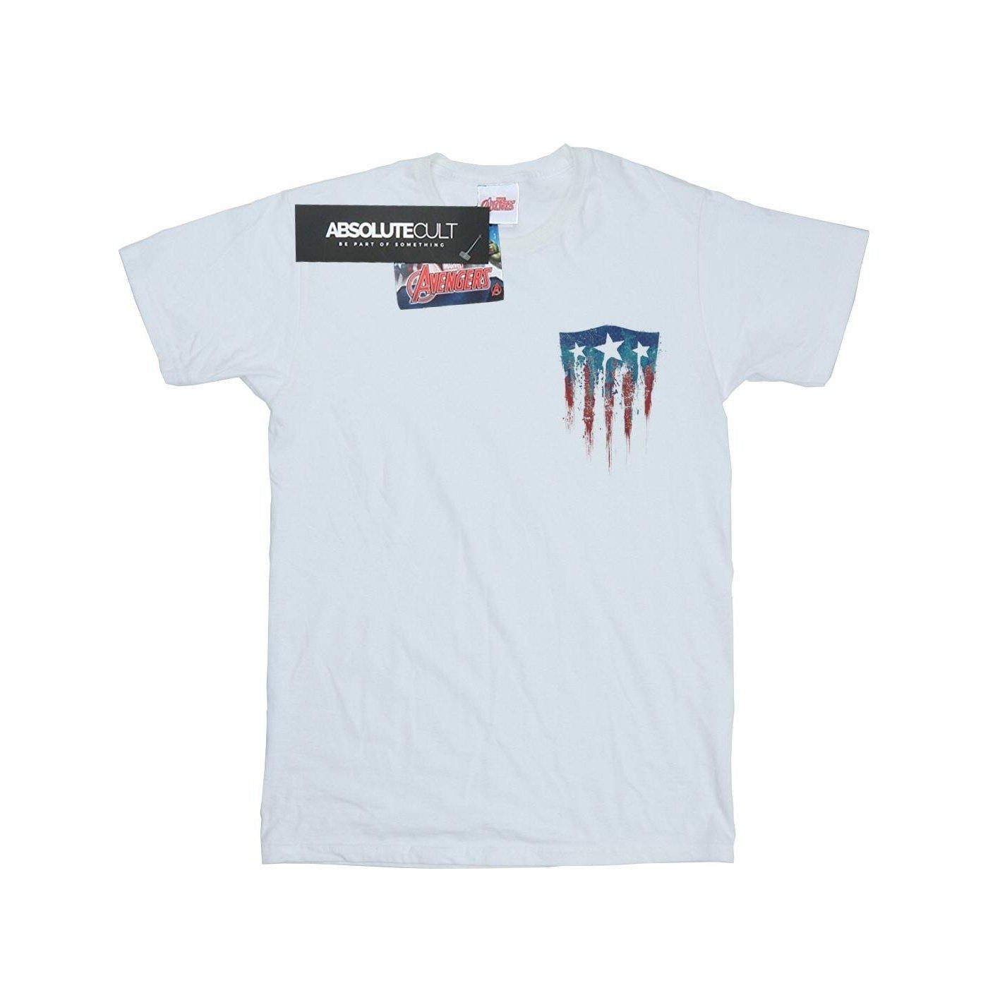 Image of Captain America Splatter Shield Faux Pocket Tshirt Herren Weiss M