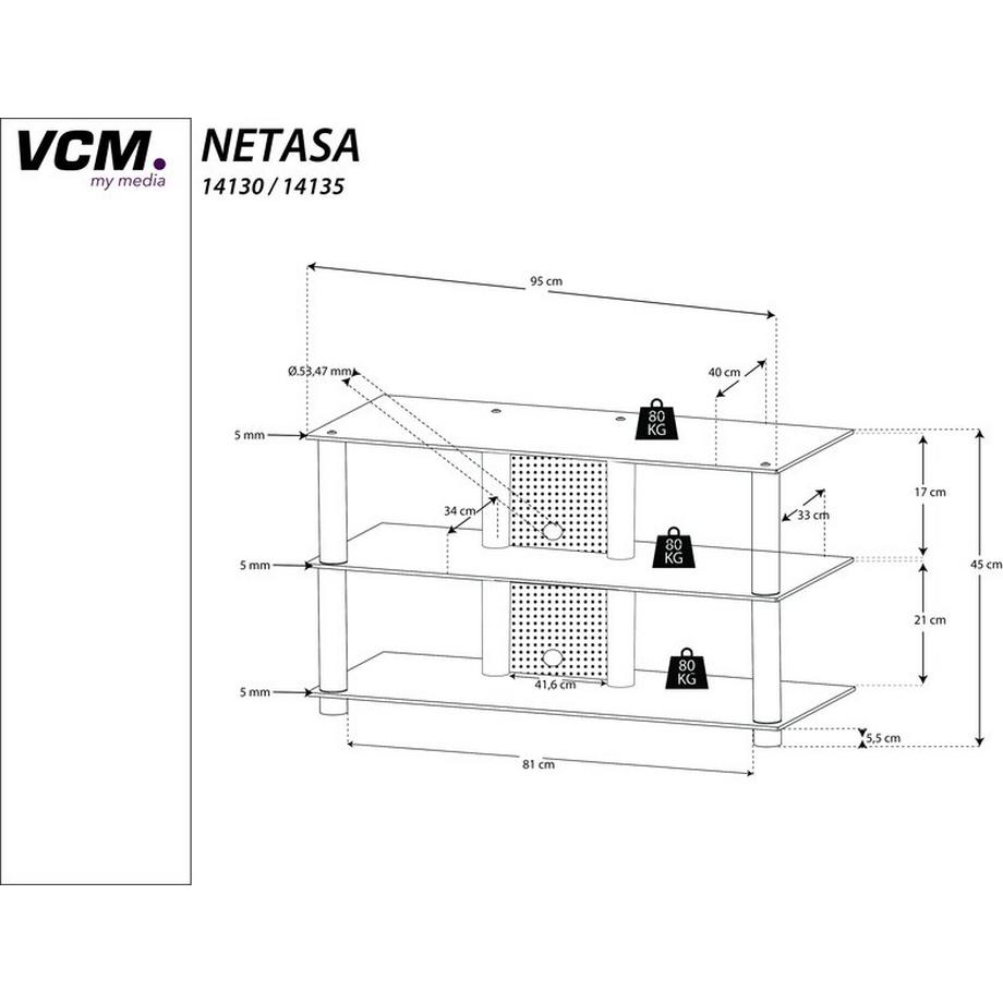 VCM TV Möbel | Lowboard | Kabelführung | Maße H. 45 x B. 95 x T. 40 cm | Fernseh Möbel - Netasa  