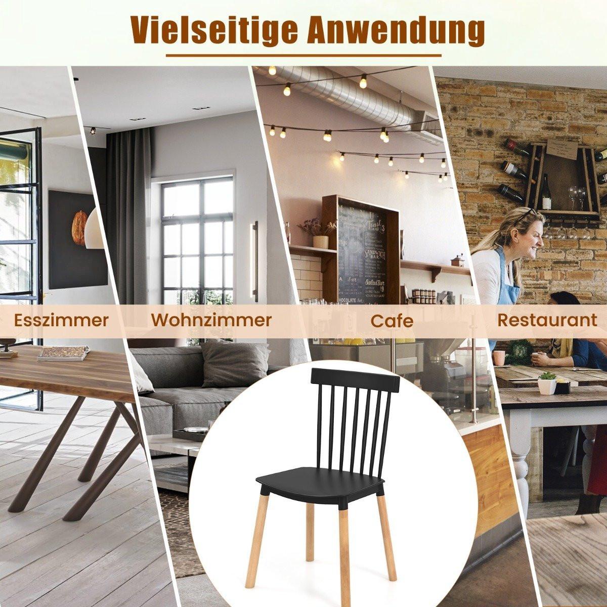 Northix Ensemble de 4 chaises de salle à manger avec dossiers à fuseaux et sièges incurvés Chaises sans accoudoirs Noir  