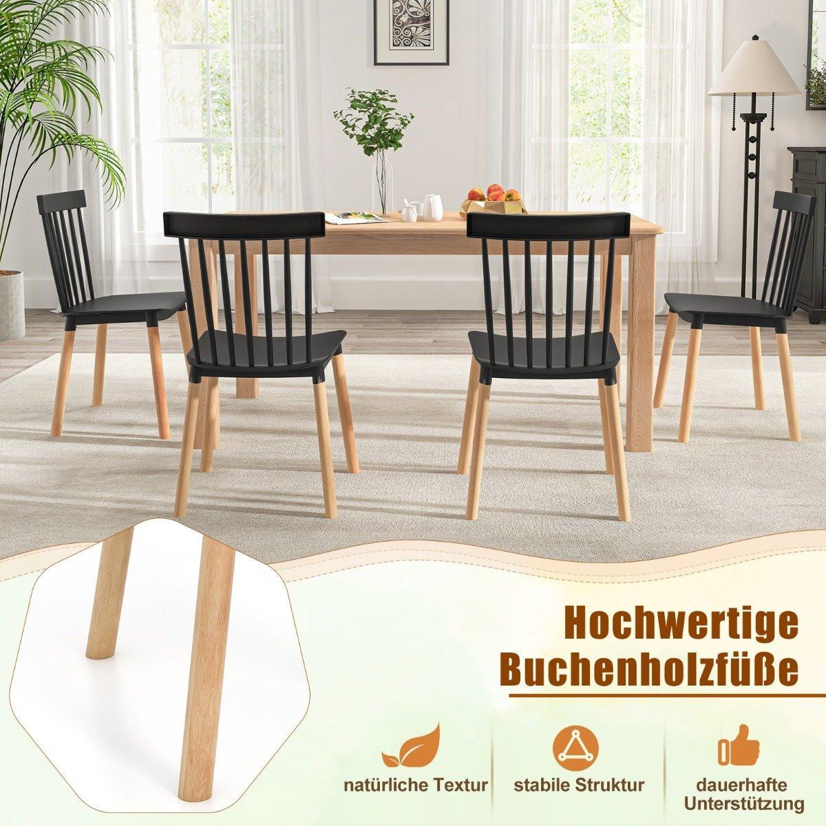 Northix Ensemble de 4 chaises de salle à manger avec dossiers à fuseaux et sièges incurvés Chaises sans accoudoirs Noir  