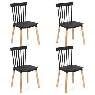 Ensemble de 4 chaises de salle à manger avec dossiers à fuseaux et sièges incurvés Chaises sans accoudoirs Noir