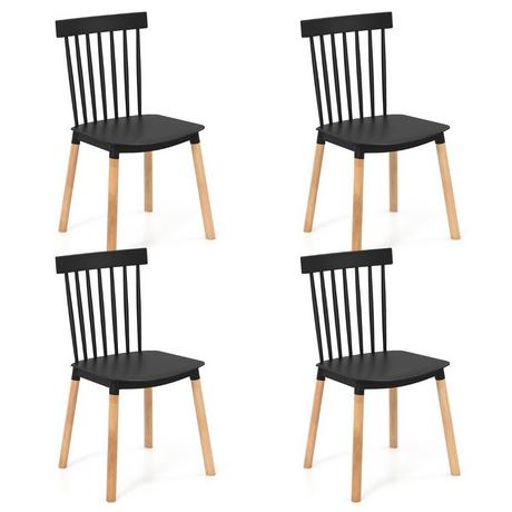 Northix Ensemble de 4 chaises de salle à manger avec dossiers à fuseaux et sièges incurvés Chaises sans accoudoirs Noir  
