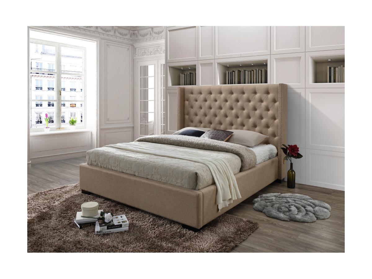 Vente-unique Letto matrimoniale con testiera capitonné 180 x 200 cm in Tessuto Beige - MASSIMO  